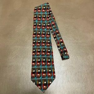 SCENARIO NECK TIE BY MARTIN WONG SILK ABSTRACT THEME.